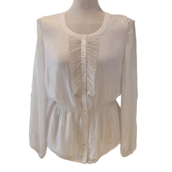 Kate Hill White Sheen Shimmer Button Down Blouse - Picture 1 of 8